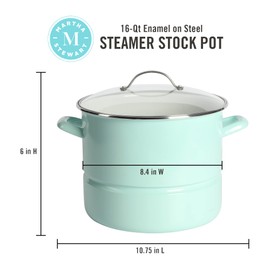 Martha Stewart Thayer 16-Quart Enamel On Steel Scratch Resistant Steamer Stock Pot w/Stainless Steel Insert - Martha Blue