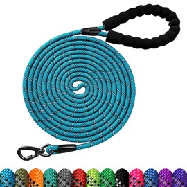 LOS ANDES Long Dog Lead, 10M Training Lead for Dogs Reflective Rope Dog Lead with Swivel Lockable Hook Strong Dog Leash with Comfortable Padded Handle for Walking, Hunting, Camping, Backyard