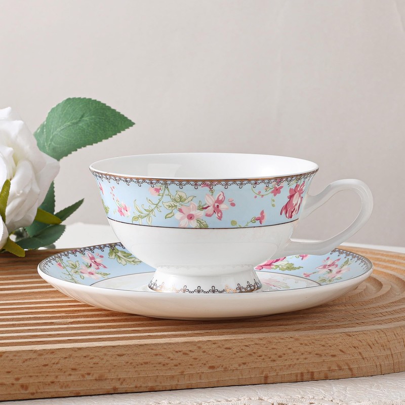 fanquare 6.8 oz Pink Floral Bone China Cup and Saucer