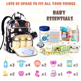 Tenot Baby Diaper Bag Backpack, Travel Diaper Bags for Baby Girl Boy Large Capacity Baby Bag Backpack for Women Black Floral