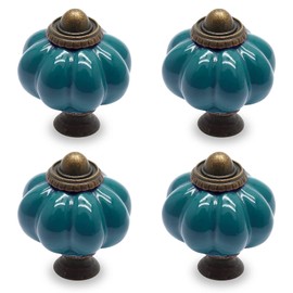 Seimneire 4pcs Teal Pumpkin Knobs, Vintage Ceramic Cabinet Knobs, Dresser Knobs Drawer Knobs Door Knobs Drawer Pulls Dresser Handles with Mounting Screws