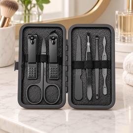 Professional Manicure & Pedicure Nail Care Set – Stainless Steel Clippers and Grooming Tools with Portable Leather Case