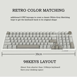 FIRSTBLOOD ONLY GAME. AK992 Retro Wired Mechanical Keyboard, 98 Keys Full Layout, Hot-Swappable USB Gaming Keyboard with Red Switches, Multimedia Keys Knob, Blue Backlit, Anti-Ghosting, Grey