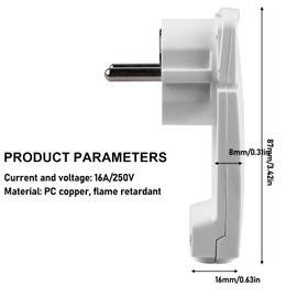 Pack of 6 Earthing Contact Angled Plugs 250 V 16 A Schuko Flat Plug Euro Plug with Folding Handle, Schuko Plug Angled, Protective Contact Plug IP20 for Cables up to 3 x 1.5 mm², White