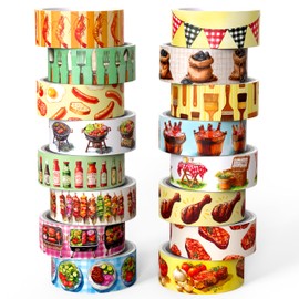 Joysoong BBQ Themed Washi Tape Set - 16 Rolls Camping & Backyard Party Decorative Tape for Journals, Scrapbooks (0.6" x 10 ft) - Grill, Skewers, Tools, Summer Memories