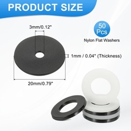 MECCANIXITY Nylon Flat Washers, M3 x 3mm ID x 20mm OD Round Flat Plain Washer Plastic Gasket Fastener for Household Faucet Pipe Water Hose, Black, Pack of 50