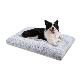 Insta Bulb Dog Bed Deluxe Plush Dog Crate Beds Fulffy Comfy Kennel Pad Anti-Slip Pet Sleeping Mat Light Grey M