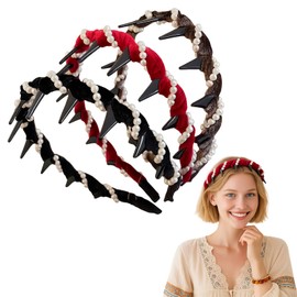 3 Pack Vintage High Cranium Artificial Pearl Hairband,Elegant Beaded Pearl Headbands with Teeth, Comb Hair Hoop Band Headwear for Women, Non Slip Hair Comb Head Bands Hairs Accessories Gift