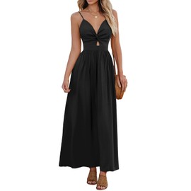 CUPSHE Women's Maxi Dress V Neck Twisted Sleeveless Cutout Self Tie Long Dress Summer Formal Dress Black, S