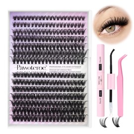 Pawotence Lash Extension Kit Individual Lash Clusters Kit 40D 50D Eyelash Extension Kit 8-16mm Eyelash Clusters with Lash Bond and Seal, Lash Tweezers for Beginners (40D&50D, 0.07D, 8-16mm, Kit)