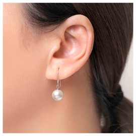 Yheakne Boho Pearl Hook Earrings Freshwater Pearl Drop Earrings Silver Round Dangle Earrings Bridal Earrings Jewelry for Women and Girls Bridesmaid Gifts