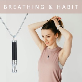 Anxiety Breathing Necklace Natural Crystal & Stone Mindfulness Breathe Necklace Stainless Steel Quit Vaping tools Meditation Pendant for Stress Relief & Natural Calm (OBSIDIAN)