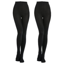 MANZI Women's Black Fleece Super Opaque Tights Warm Thermal Tights for Winter 2 Pack XL