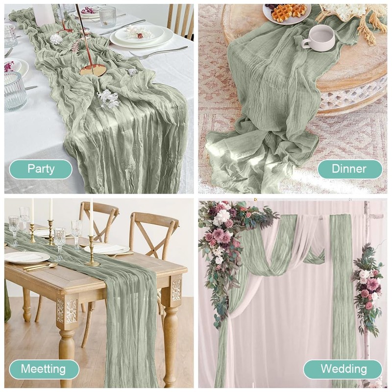 AUAUY Modern Gauze Rustic Table Runner Cheese Cloth Washable Washable