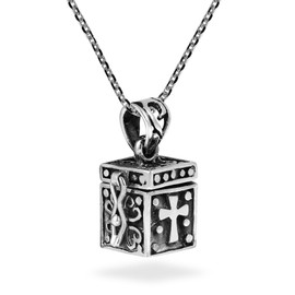 AeraVida Christian Prayer Box Locket .925 Sterling Silver Pendant Necklace