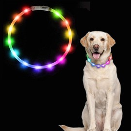 Leeko Dog Collar, Luminous LED Light, Fluorescent, Safety Collar, USB Charging, Night Walking, Small Dogs, Medium Dogs, Large Dogs (Multi Color)