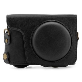 MegaGear MG1435 Panasonic Lumix DC-ZS200, TZ200 Ever Ready Genuine Leather Camera Case and Strap, Black