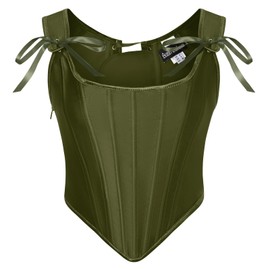 SCARLET DARKNESS Women's Cottagecore Corset Top Overbust Lace-up Vintage Vest Bustier Medieval Corsets for Women Olive Green 10