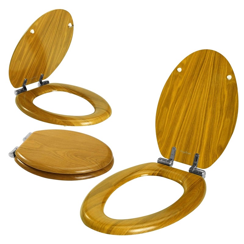 Angel Shield Wood Veneer Natural Toilet Seat with Quiet Close,