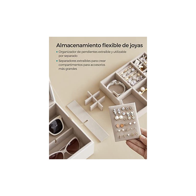 SONGMICS Caja Joyero, 2 Capas, con Asa, 23.9 x 20