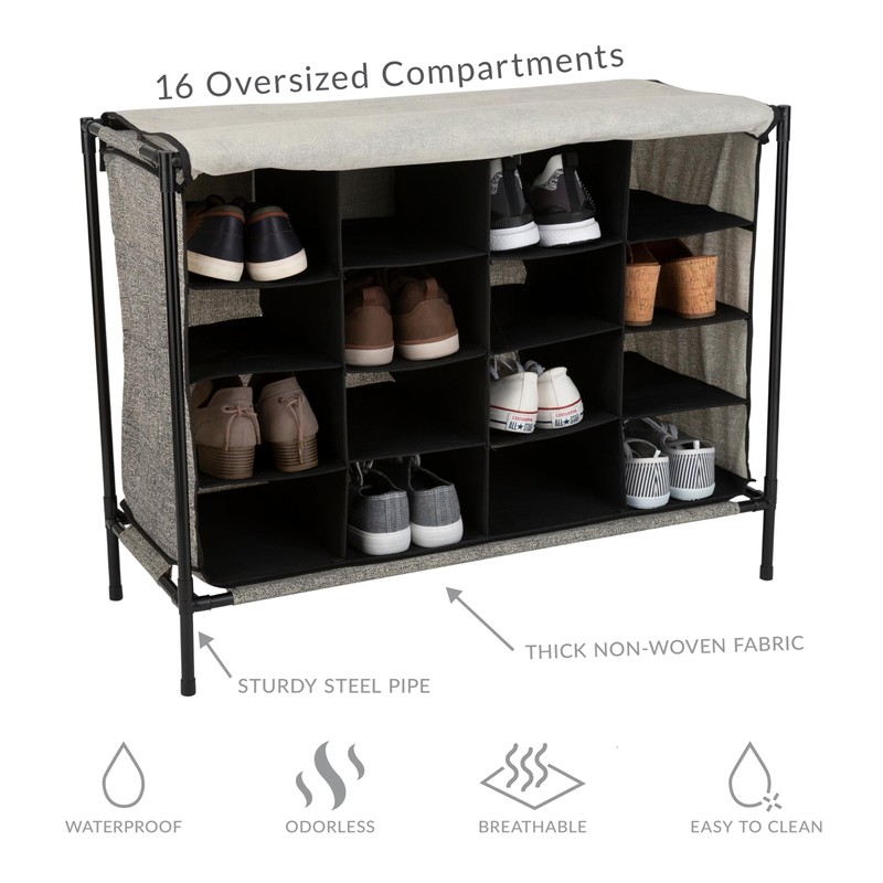 Simplify Shoe Cubby, 16 Compartment, Grey (23200-GREY)