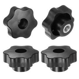 sourcing map 4pcs Star Knobs M8 Female Thread 48mm Head Plastic Through Hole Brass Screw-in Clamping Handles Threaded Hand Knobs, Black