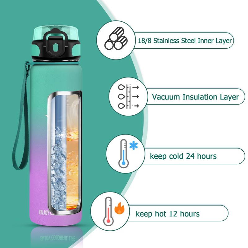 KollyKolla Drinking Bottle 1 L, Thermos Flask, Cold and Warm,