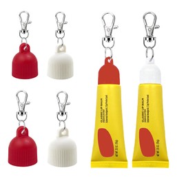 Tonsamvo Lip Balm Cap Holder with Keychain, Portable Replacement Cover Compatible with Carmex Classic Lip Balm 0.35 oz, Leak-Proof Design, Never Lose Your Lip Gloss Again (Red+White, 4 Pack)