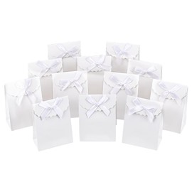 NBEADS 24 Pcs Kraft Paper Bags with Bowknot, 4.13x2.95x1.65 Inch Stand Up Gift Bag Seashell Color Paper Gift Bag for Candy Cookies Packaging Wedding Christmas Party Store Retail