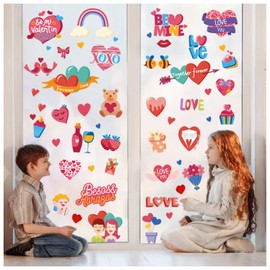 140 PCS Valentines Day Window Clings Decorations for Home, Pink Heart Window Decal Stickers for Glass, Valentine Decor, Wedding Party Favors Accessories(6 Sheets)