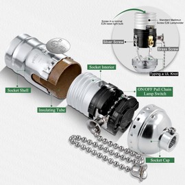 Pull Chain Light Socket Replacement,E26 Standard Screw Lamp Socket,Bulb Socket with Pull Chain Lamp Switch for Table and Floor Lamp,UL Listed