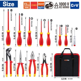 WISEPRO 12 PCS Insulated Electrician Pliers & Screwdriver Set, 1000V Insulated Electrical Tool Set with 7 Insulated Screwdrivers, 4 Insulated Pliers, 1 Voltage Tester and Storage Case