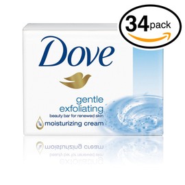 (PACK OF 34 BARS) Dove Unscented Beauty Soap Bar: GENTLE EXFOLIATING. Hypo-Allergenic & Fragrance Free. 25% MOISTURIZING LOTION & CREAM! Great for Hands, Face & Body! (34 Bars, 3.5oz Each Bar)