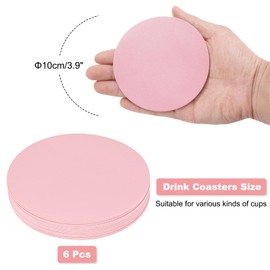uxcell Round Drink Coasters Set of 6 Dual Sided Non-Slip Non-Stick Waterproof Leather Coasters for Drinks, Coffee Table, Housewarming Gifts, Home Decor 4"×4" Pink