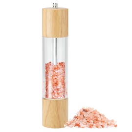 SHIKORI Pepper Grinder Salt Grinder Wooden Pepper Mill Grinder w/Adjustable Coarse, Tall Wood Refillable Manual Pepper Grinder Mill Peppermill for Black Peppercorn-Log 10in