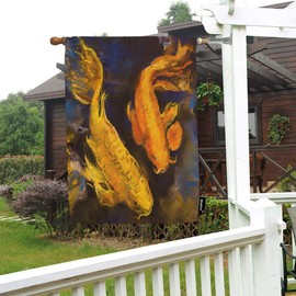 Moslion Koi House Flag 28x40 Inch Fish Modern Art Original Pastel Painting Art Nature Underwater Golden Summer House Flag Decorative Outdoor House Flags Double-Sided Cotton Linen