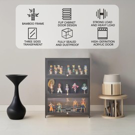 SAADHGG Modern Curio Display Cabinet Dresser with Acrylic top Display Collectibles Toy Organizers Rack & Display Shelf/Pantry Cabinet Coffee Bar for Vitrinas de Vidrio para Negocio,Gray,Three layersm