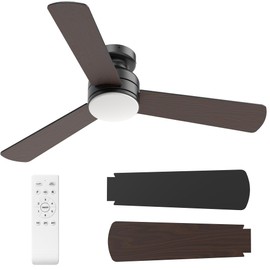 Ceiling Fans with Lights, 42" Modern Low Profile Ceiling Fan with Light and Remote Control, 3CCT, 6 Speeds Reversible DC Motor, Noiseless, Black LED Ceiling Fan for Bedroom, Living, Indoor/Outdoor Use