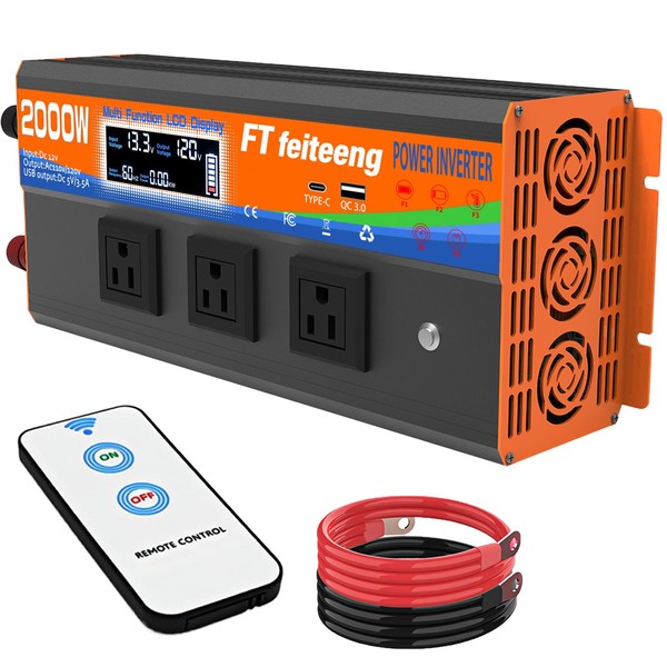 2000 Watt Inverter, Inverter 12v to 110v, LCD Display, 3