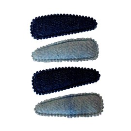 Mia Snip Snaps-Contour Clips Covered With Denim Material As Shown-Each Barrette Measures 2" Long x .75" Wide (4 pieces per card)