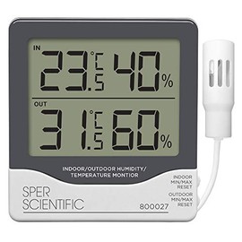 Sper Scientific Indoor/Outdoor Humidity and Temperature Monitor 800027 - Large LCD Display with Outdoor Sensor, Max/Min Memory for Home, Office, Greenhouse & Weather Station