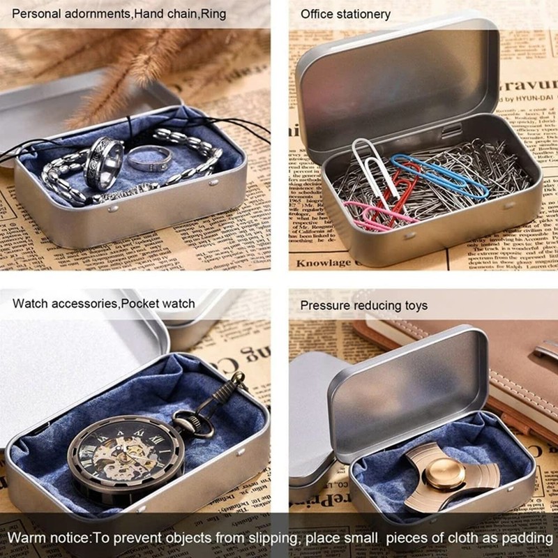 6X Metal Hinged Tin Box Container Blank Portable Small Storage