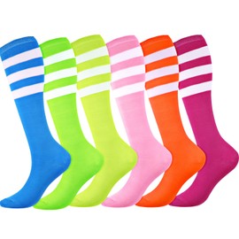 Syhood 6 Pairs Neon Knee High Socks Colorful Roller Skate Socks Striped Socks over the Calf Tube Socks for Women, Men(Bright Color)