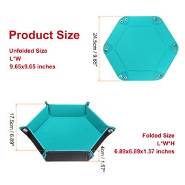 sourcing map 2pcs PU Leather Dice Tray Unisex Valet Tray Folding Hexagon Tray Portable Entryway Table Nightstand Bedside Desk Holder for Key Wallet Watch Coin Jewelry, Rose Red Light Blue