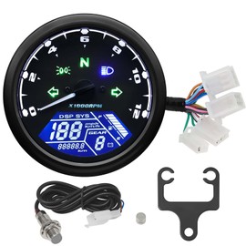 MH Universal Motorcycle Speedometer Digital Gauge Cluster - Motorcycle MPH KM/H Speedometer, Tachometer, Gear Indicator, Odometer w/Blue Backlight (Fits 2/4 Cyl 4-Stroke)