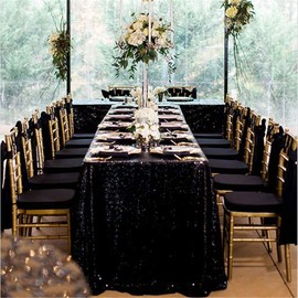 QueenDream Black Sequin Tablecloth Rectangle 60x102inch Wedding Decorations Birthday Parties