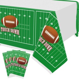 4 Pack Football Themed Tablecloths Disposable Plastic Football Table Cover Supplies Rectangular Game Day Tablecloth Football Field for Tailgate Football Party Decorations, 51'' X 86'' (4 Pack)