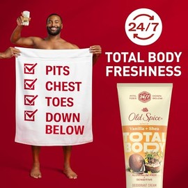 Old Spice- Desodorante corporal completo para hombres, desodorante corporal total, vainilla  karit, crema desodorante sin aluminio para hombres       