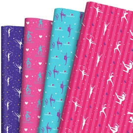 Pineraap 12 Sheets Gymnastics Wrapping Paper, I Love Gymnastics Gift Wrap Paper Colorful Gifts Packing Paper for Girls Birthday Party Baby Shower Holiday, 20 x 28 Inch