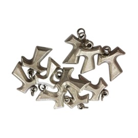 Rope Pendant - Franciscan Cross Mini Charms for DIY Wedding Favours, Bijoutery, Bracelets and Decorations - Silver-Plated Metal - Height 1.7 cm - Pack of 10, Metal